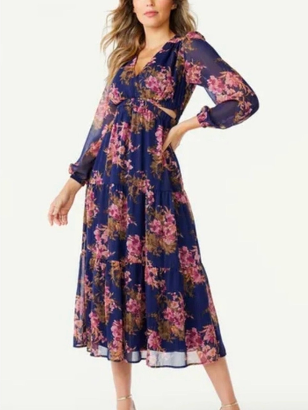 Sophia Vergara Plus Size Navy Floral Midi Dress with cutouts